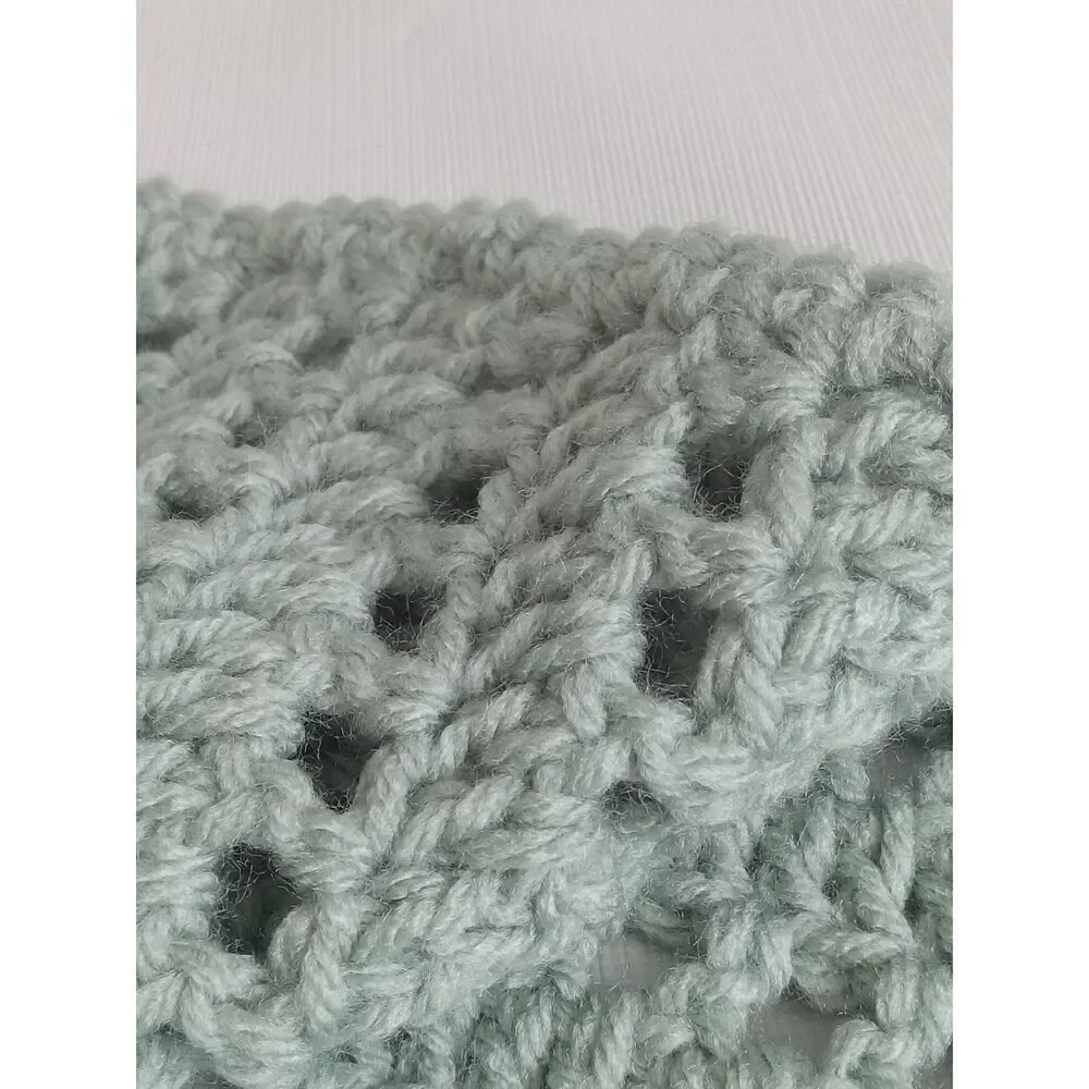 Handmade Boho Sage Green Acrylic Crochet Triangle Bandana Hair Scarf One Size